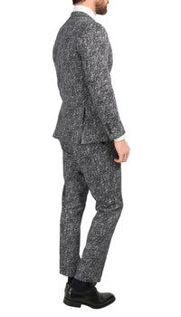 Chicago Slim Fit Black & White Spotted Notch Lapel Suit - FHYINC best men's suits, tuxedos, formal men's wear wholesale
