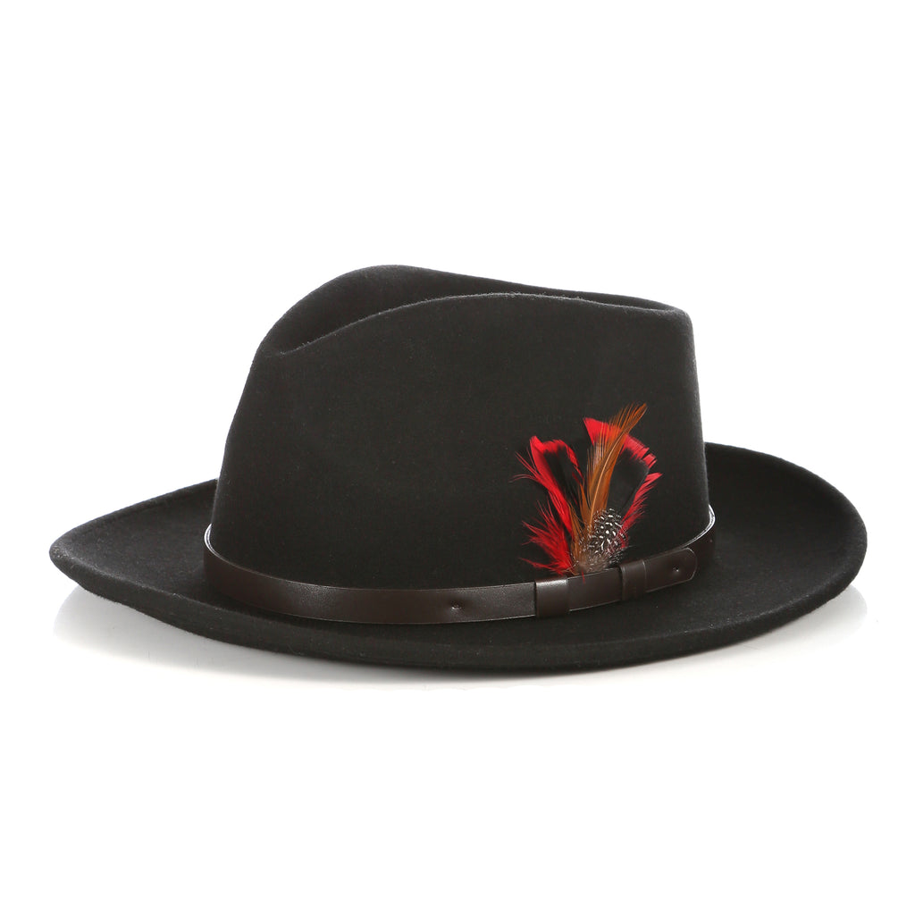 Crushable Fedora Hat in Black with Leather Band - FHYINC best men