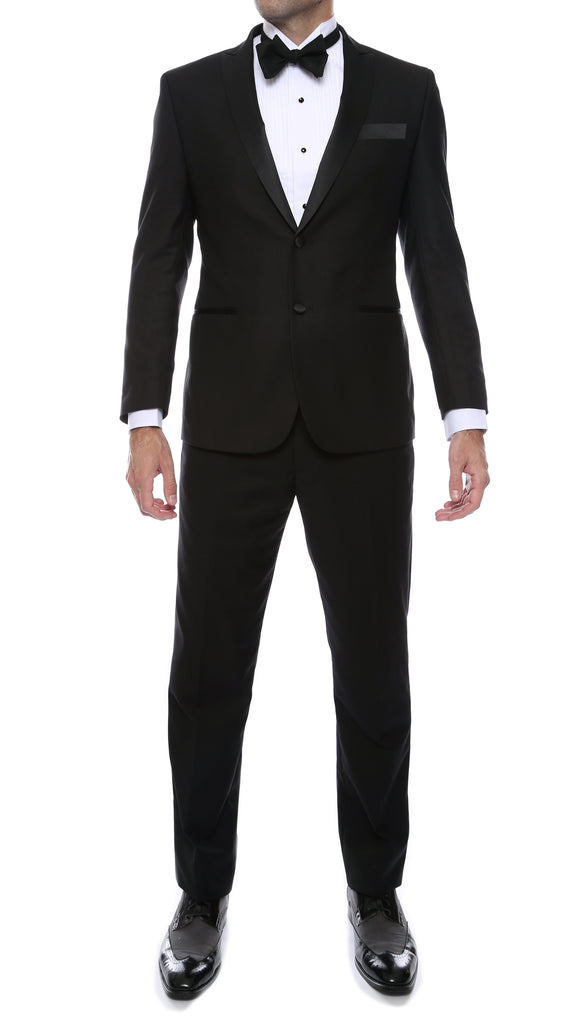 Debonair Black Slim Fit Peak Lapel Tuxedo - FHYINC best men