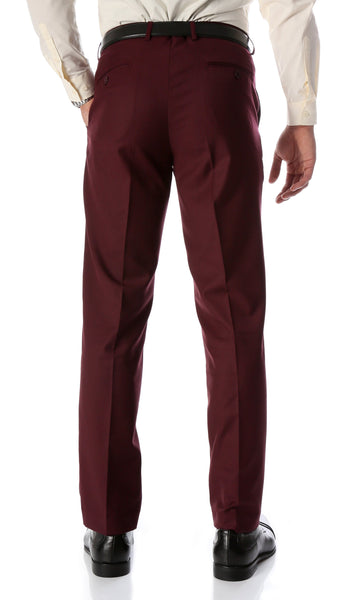 Ferrecci Men's Halo Slim Modern Fit Burgundy Flat-Front Dress