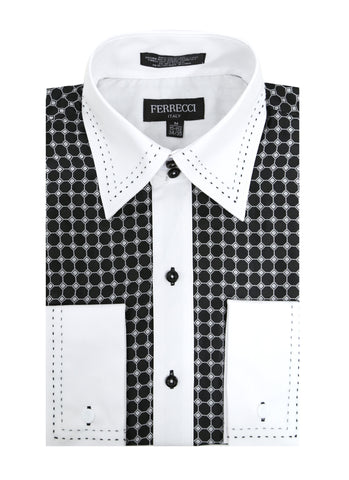 Ferrecci Men's Satine Hi-1006 Black & White Scroll Pattern Button Down Dress Shirt