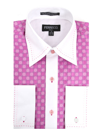 Ferrecci Men's Satine Hi-1020 Fuchsia Circle Pattern Button Down Dress Shirt