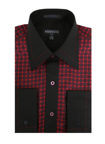 Ferrecci Men's Satine Hi-1023 Burgundy Red and Black Circle Pattern Button Down Dress Shirt