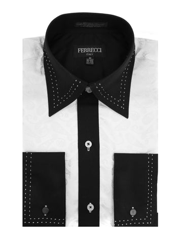 Ferrecci Men's Satine Hi-1033 White Paisley Pattern Button Down Dress Shirt