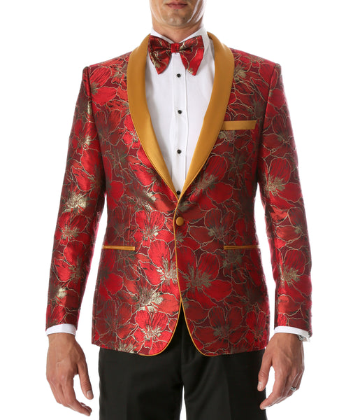 Wholesale Mens Red Floral Modern Fit Tuxedo Blazer