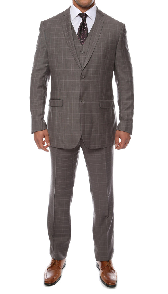 Lazio Charcoal 3pc Vested Slim Fit Plaid Suit - FHYINC best men