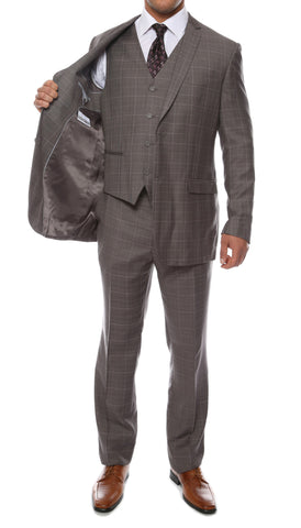 Lazio Charcoal 3pc Vested Slim Fit Plaid Suit