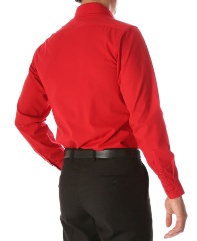 Leo Mens Red Slim Fit Cotton Dress Shirt