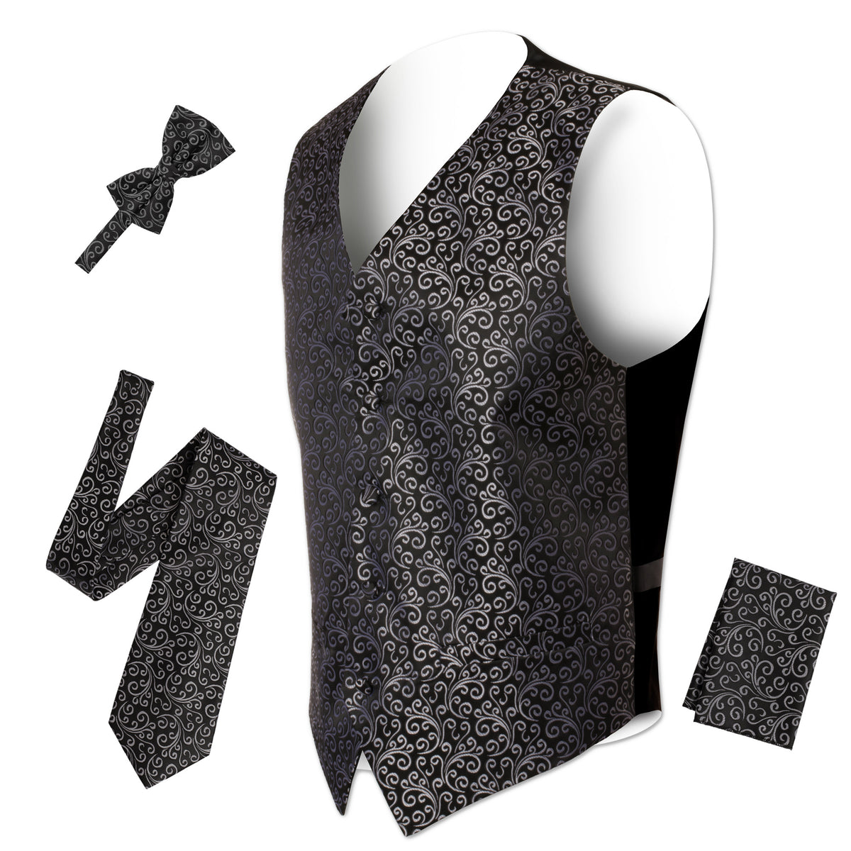 Ferrecci Mens PV50-1 Black Silver Vest Set - FHYINC best men's suits, tuxedos, formal men's wear wholesale