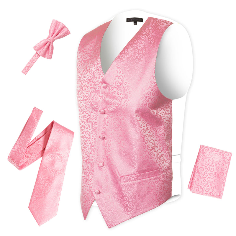 Ferrecci Mens PV50-11 Pink White Vest Set - FHYINC best men's suits, tuxedos, formal men's wear wholesale