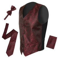 Ferrecci Mens PV50-2 Burgundy Black Vest Set - FHYINC best men's suits, tuxedos, formal men's wear wholesale