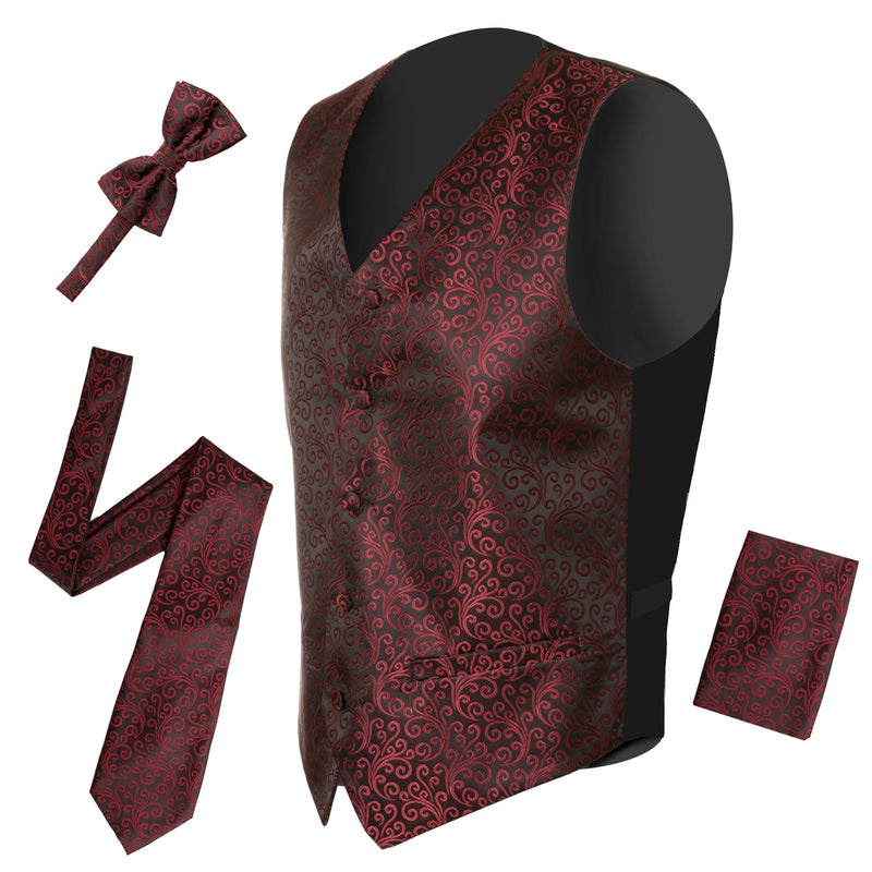 Ferrecci Mens PV50-2 Burgundy Black Vest Set - FHYINC best men's suits, tuxedos, formal men's wear wholesale