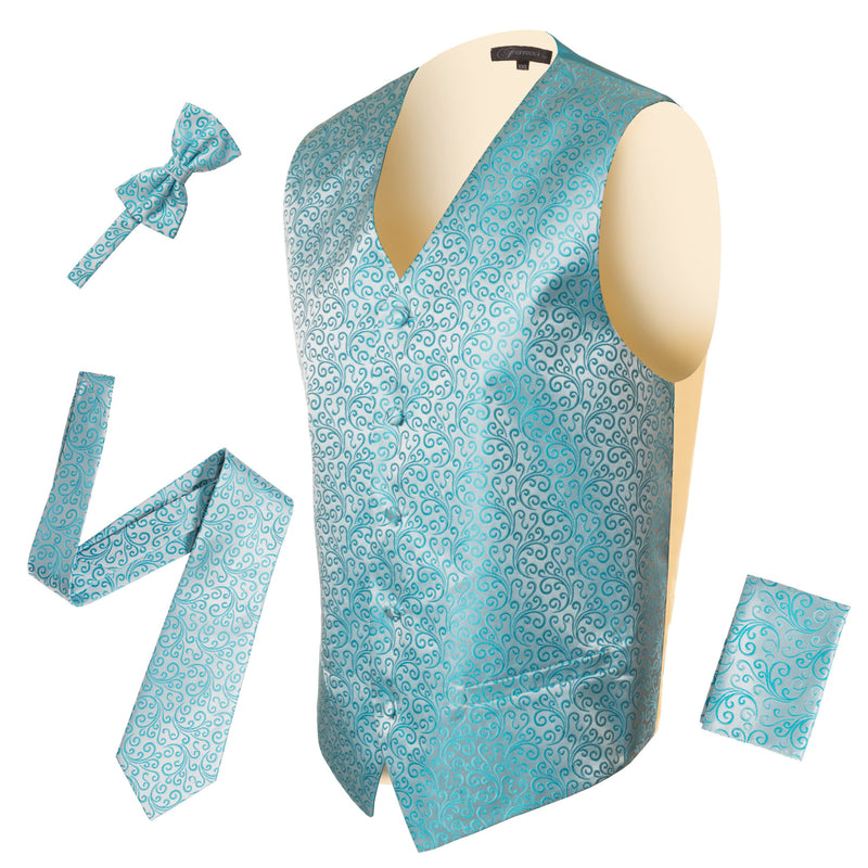 Ferrecci Mens PV50-5 Turquoise Cream Vest Set - FHYINC best men's suits, tuxedos, formal men's wear wholesale