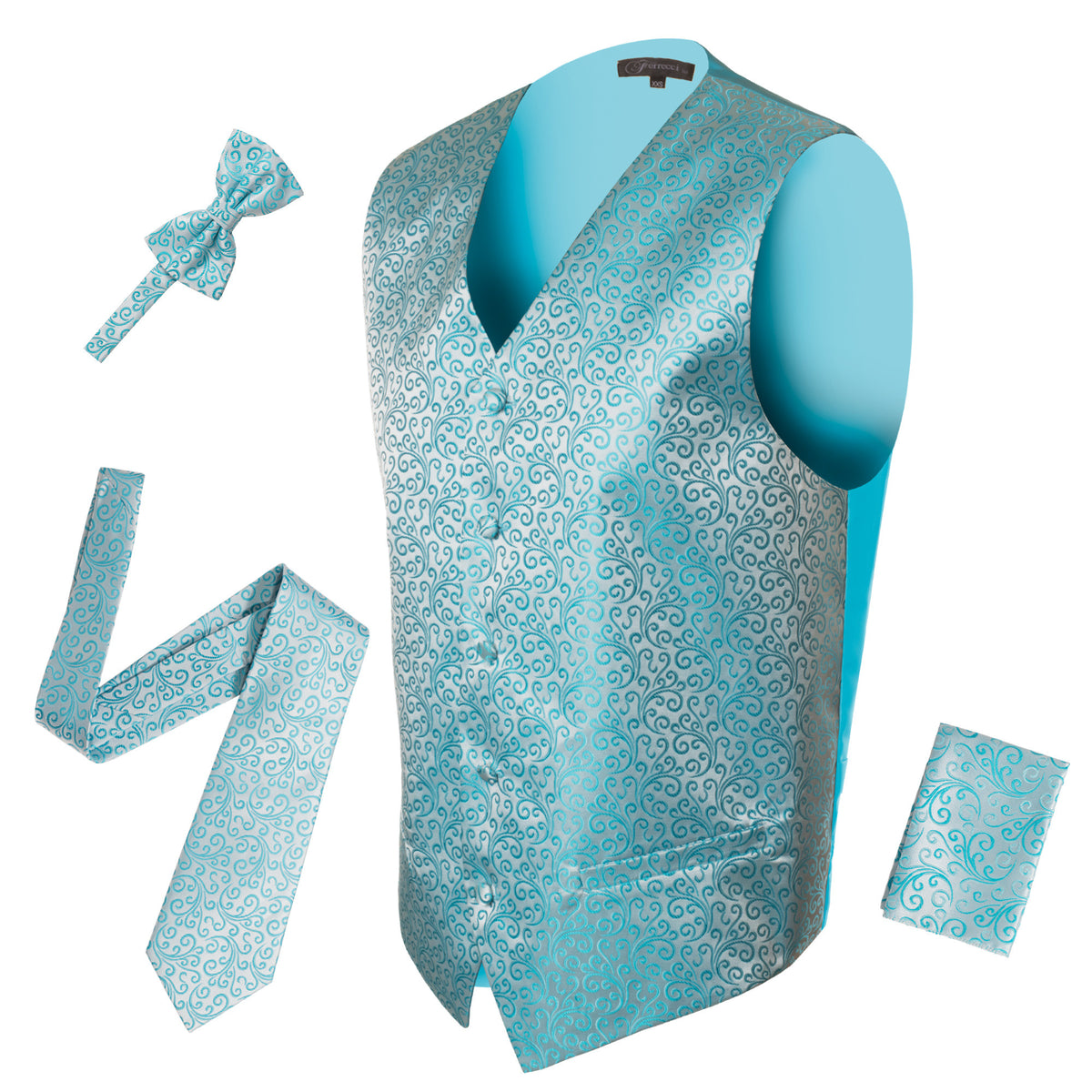 Ferrecci Mens PV50-6 Turquoise Vest Set - FHYINC best men's suits, tuxedos, formal men's wear wholesale
