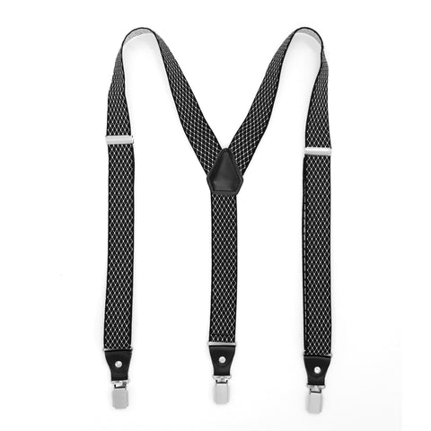 Black with White Diamond Unisex Clip On Suspenders