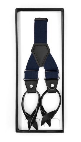 Navy Blue Unisex Button End Suspenders