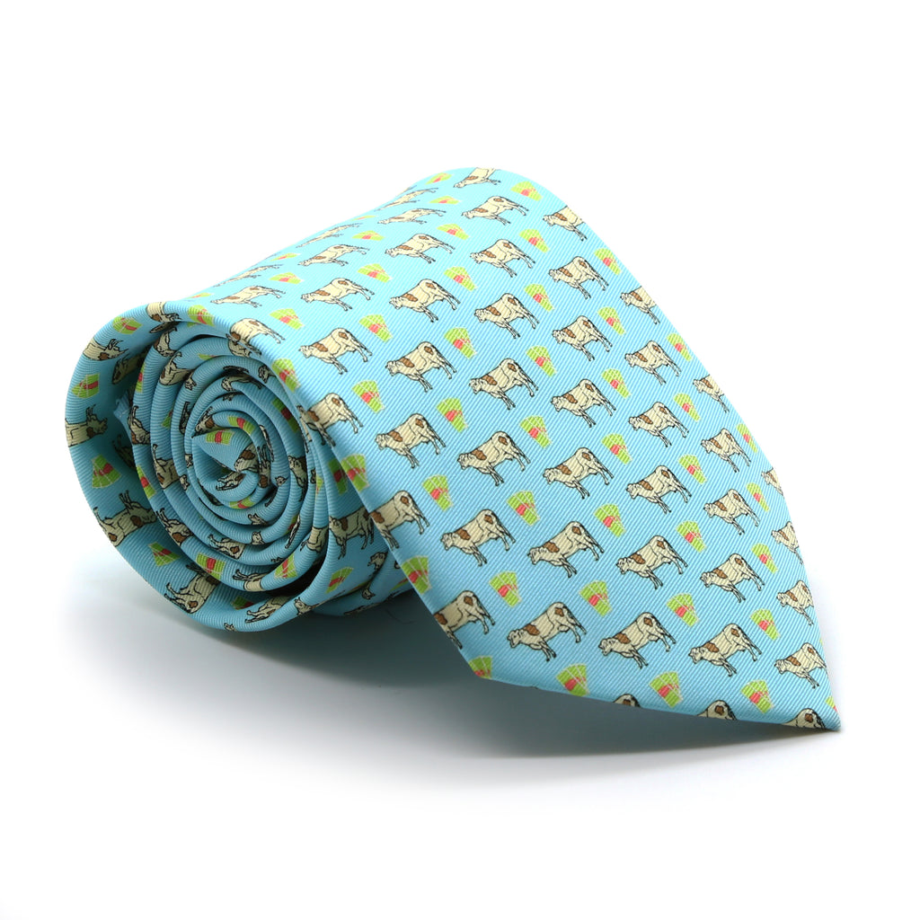 Cow Aqua Necktie with Handkerchief Set - FHYINC best men
