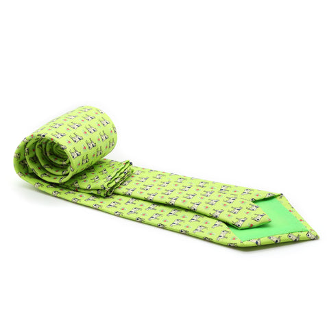 Cow Lime Green Necktie with Handkerchief Set