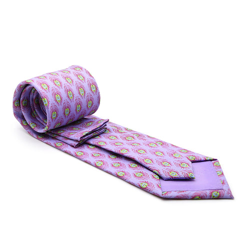 Feather Purple Necktie with Handkerchief Set