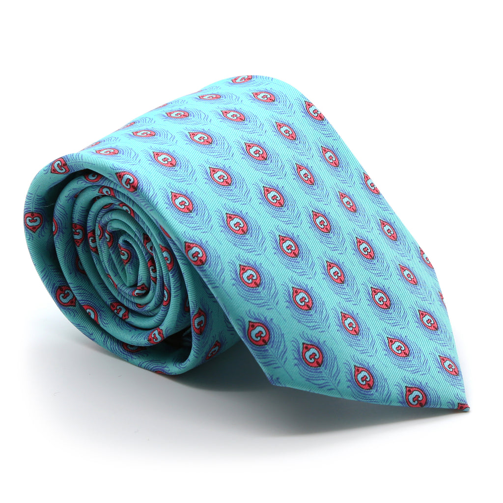 Feather Teal Necktie with Handkerchief Set - FHYINC best men