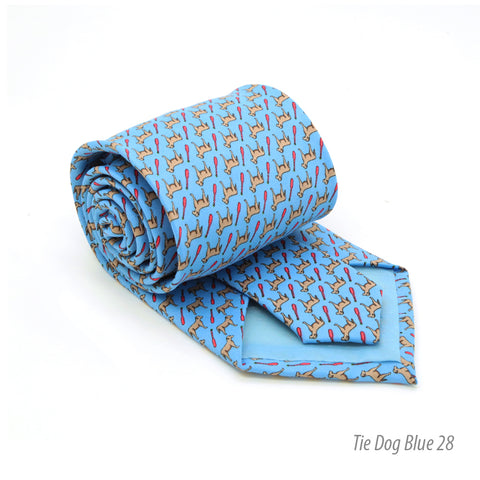 Dog Provence Blue Necktie with Handkerchief Set
