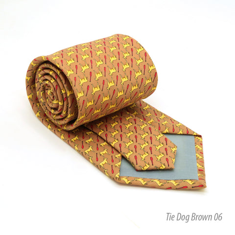 Dog Brown Necktie with Handkerchief Set