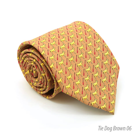 Dog Brown Necktie with Handkerchief Set