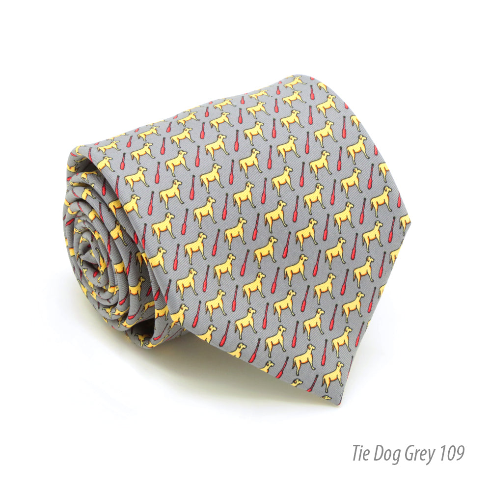 Dog Grey Necktie with Handkerchief Set - FHYINC best men