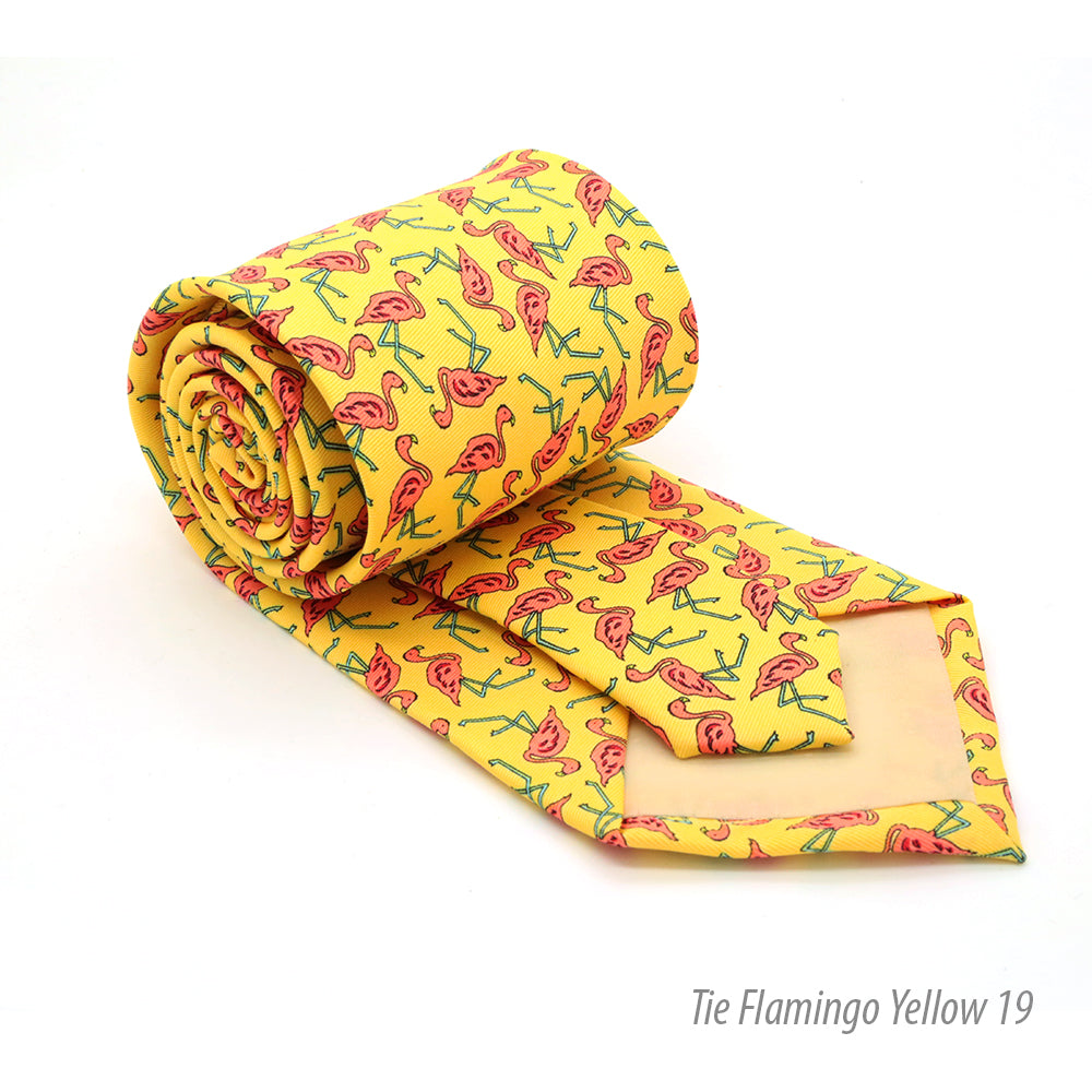 Flamingo Yellow Necktie with Handkerchief Set - FHYINC best men's suits, tuxedos, formal men's wear wholesale