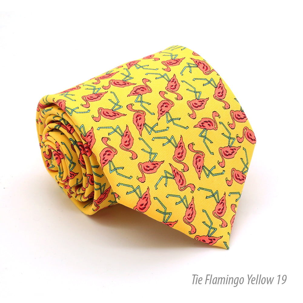 Flamingo Yellow Necktie with Handkerchief Set - FHYINC best men's suits, tuxedos, formal men's wear wholesale