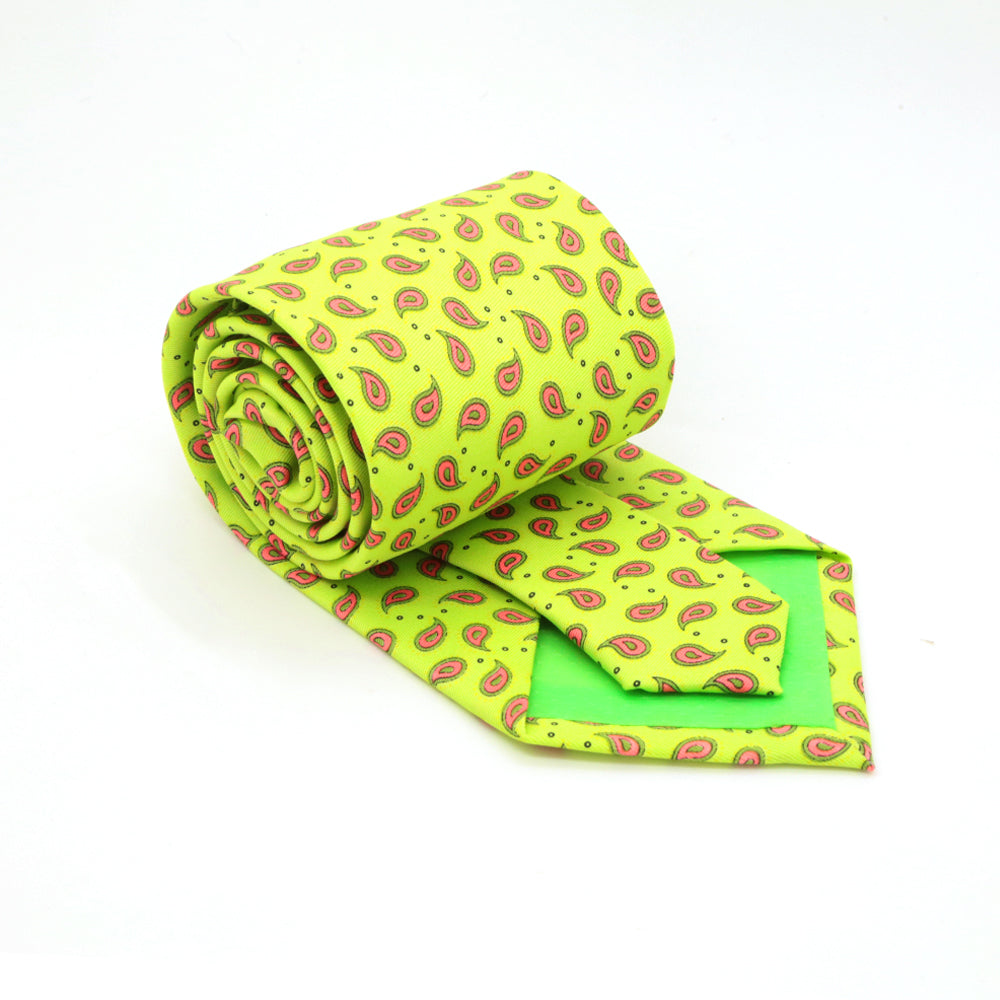 Paisley Lime Necktie with Handkerchief Set - FHYINC best men's suits, tuxedos, formal men's wear wholesale