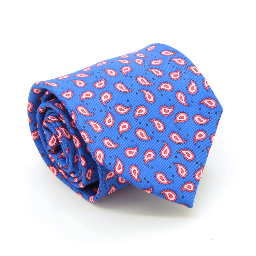 Paisley Royal Blue Necktie with Handkerchief Set - FHYINC best men