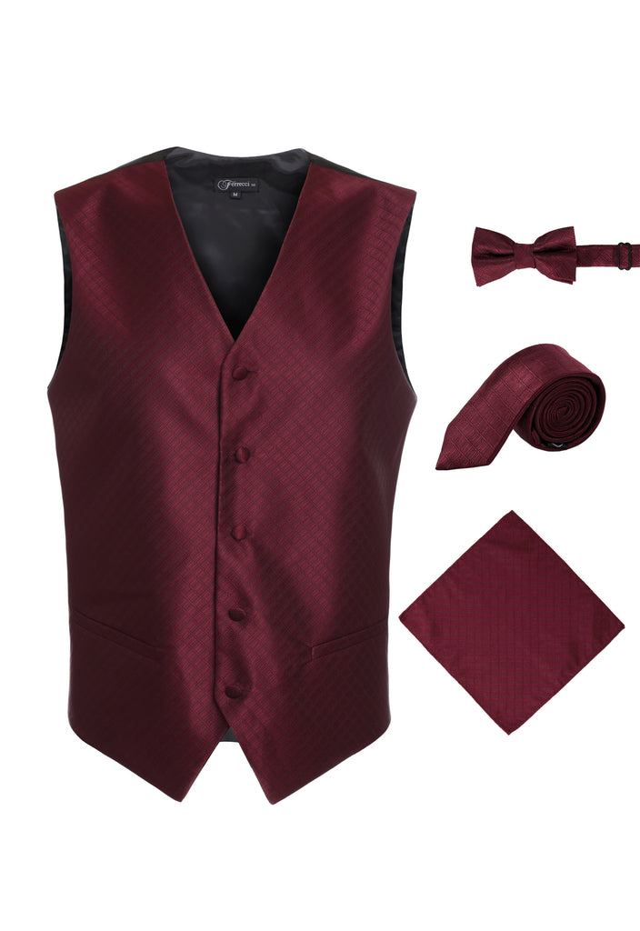 Ferrecci Mens 300-7 Dark Red Diamond Vest Set - FHYINC best men