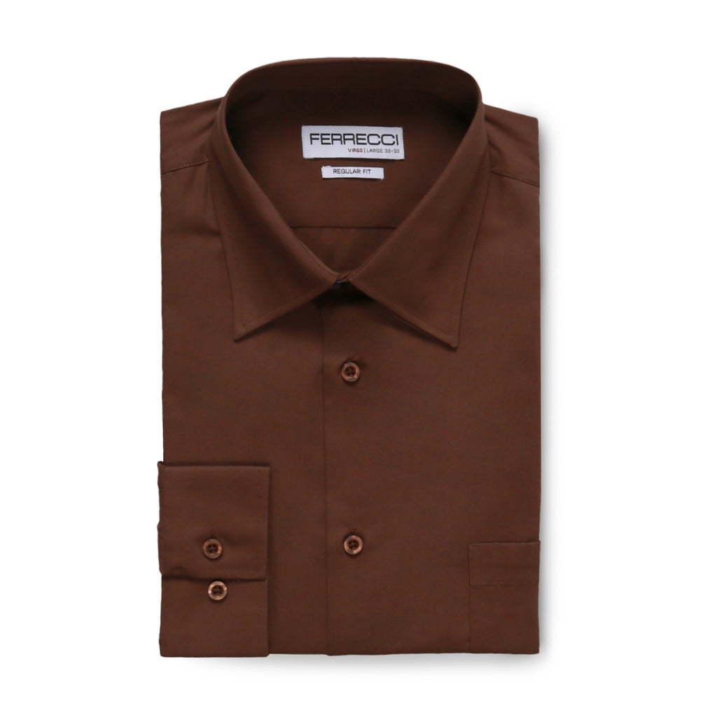 Ferrecci Virgo Brown Regular Fit Dress Shirt - FHYINC best men