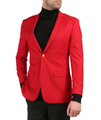 Men's Warwick Gold Button Slim Fit Red Blazer - FHYINC best men's suits, tuxedos, formal men's wear wholesale