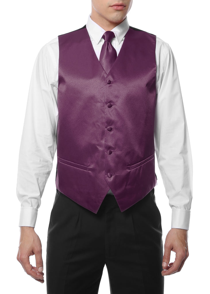 Ferrecci Mens Wine Satin 4pc Vest Set - FHYINC best men