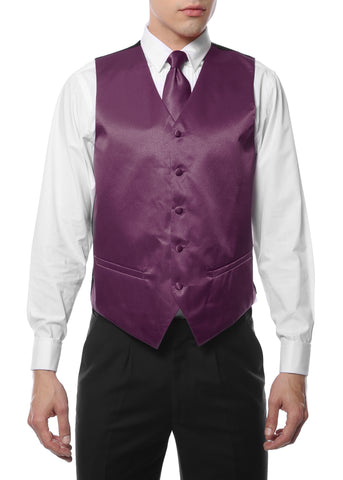 Ferrecci Mens Wine Satin 4pc Vest Set