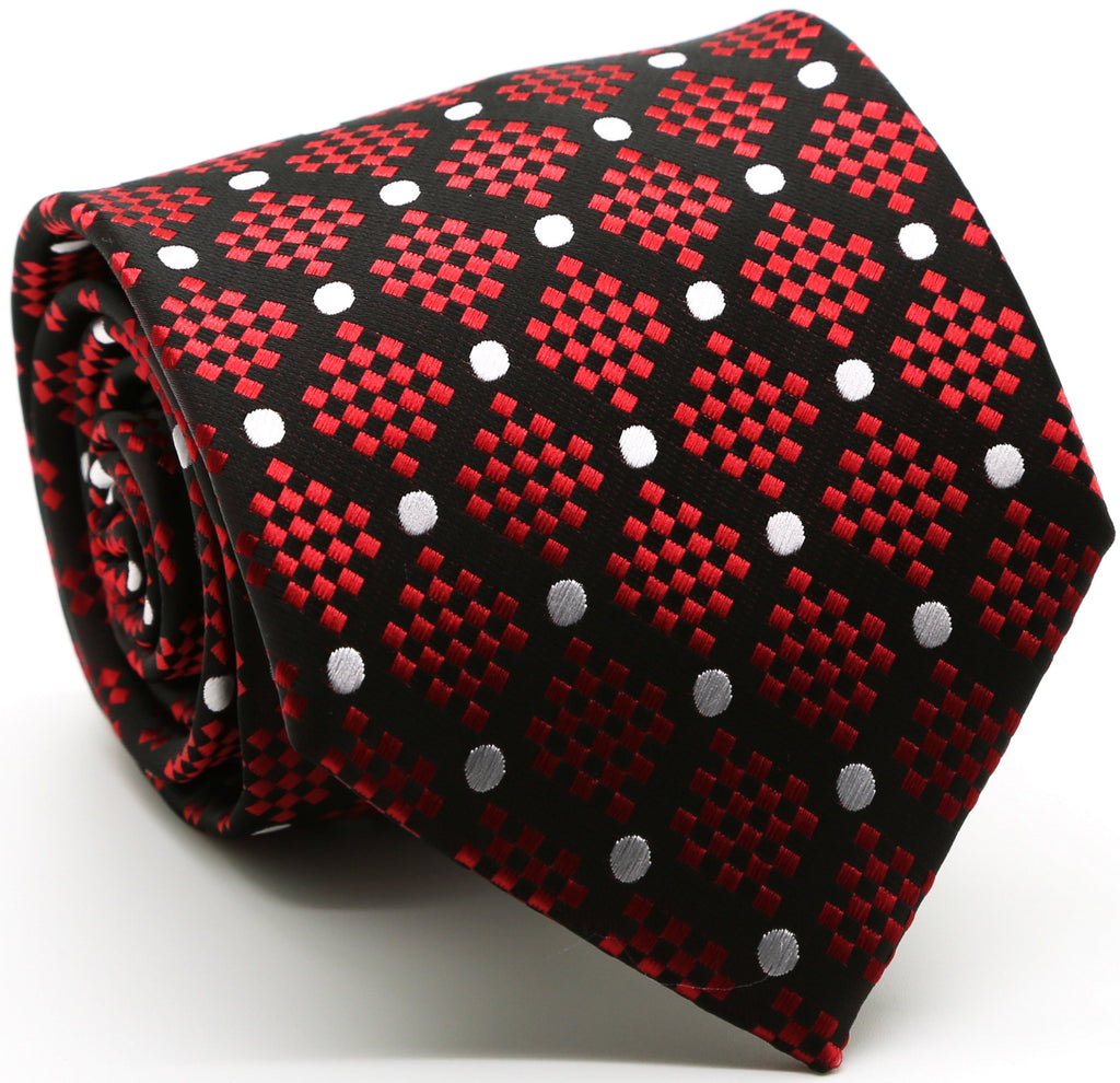 Mens Dads Classic Red Circle Pattern Business Casual Necktie & Hanky Set XO-2 - FHYINC best men