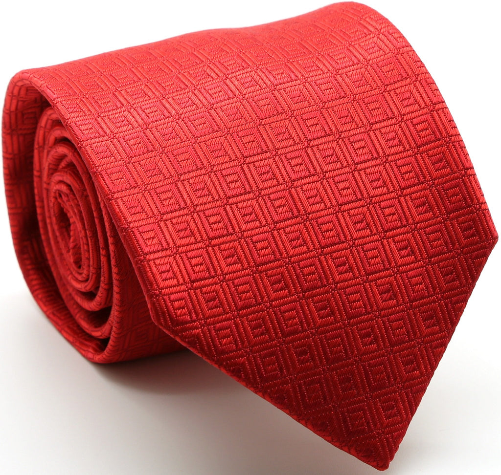 Mens Dads Classic Red Geometric Pattern Business Casual Necktie & Hanky Set Y-11 - FHYINC best men
