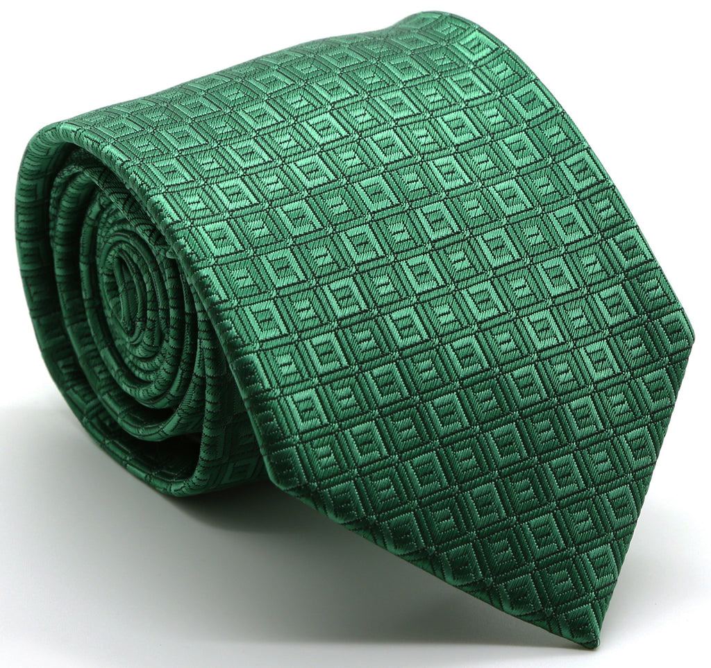Mens Dads Classic Green Geometric Pattern Business Casual Necktie & Hanky Set Y-9 - FHYINC best men