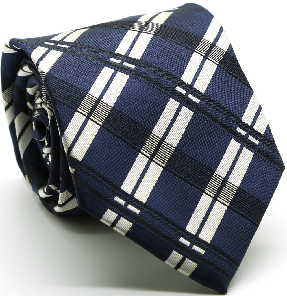 Mens Dads Classic Navy Stripe Pattern Business Casual Necktie & Hanky Set Z-3 - FHYINC best men