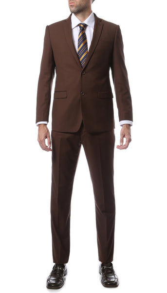 Mens ZNL22S 2pc 2 Button Slim Fit Brown Zonettie Suit - FHYINC best men's suits, tuxedos, formal men's wear wholesale
