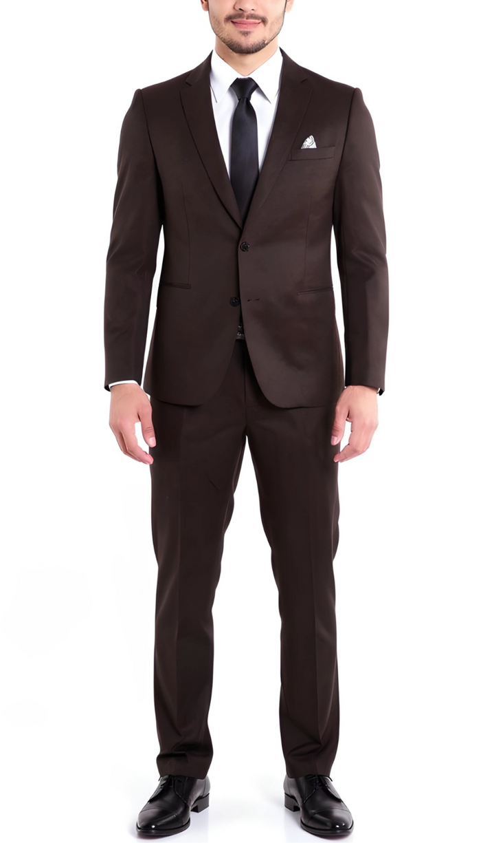 Belmont Notch Lapel Tweed Rich Brown Suit With Peak Stiching.