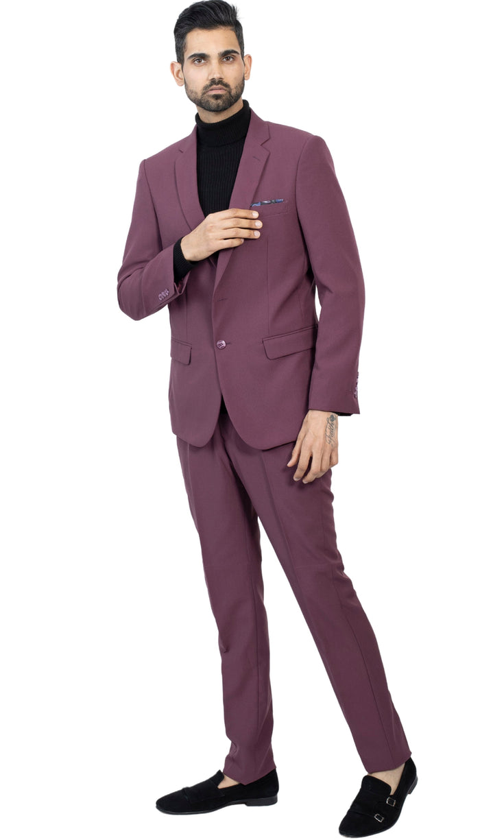 Paul Lorenzo Mens Burgundy Slim Fit 2 Piece Suit