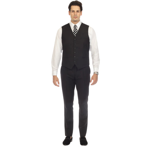 Premium Black 100% Wool Backless Tuxedo Vest / 2XL FIT ALL (50-60) W WOOL BOW TIE