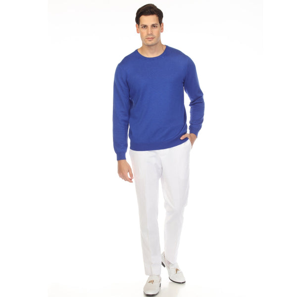 Sam Jacobi Men's Pullover Indigo Knitted Sweater Crewneck Stylish Knitwear Long Sleeve Casual Slim Fit