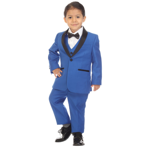 Ultimate Elegance: Boys Royal Blue Shawl Collar Tuxedo for Dapper Occasions