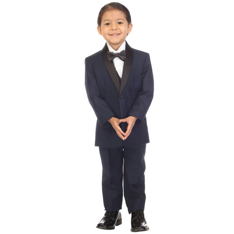 Ultimate Elegance: Boys Navy Shawl Collar Tuxedo for Dapper Occasions