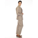 Wilton Tan Mens 2 Button Slim Notch Lapel Suit With Pick Stiching "U" Shaped Vest Double Breasted Contrast Vest