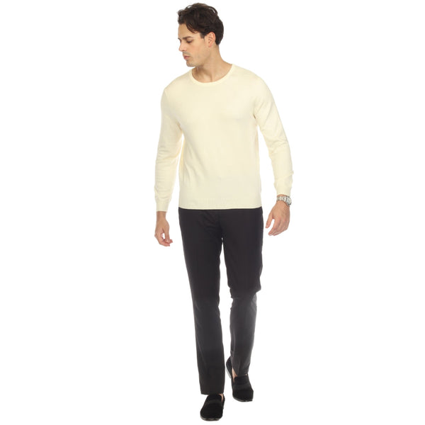 Sam Jacobi Men's Pullover Off-White Knitted Sweater Crewneck Stylish Knitwear Long Sleeve Casual Slim Fit